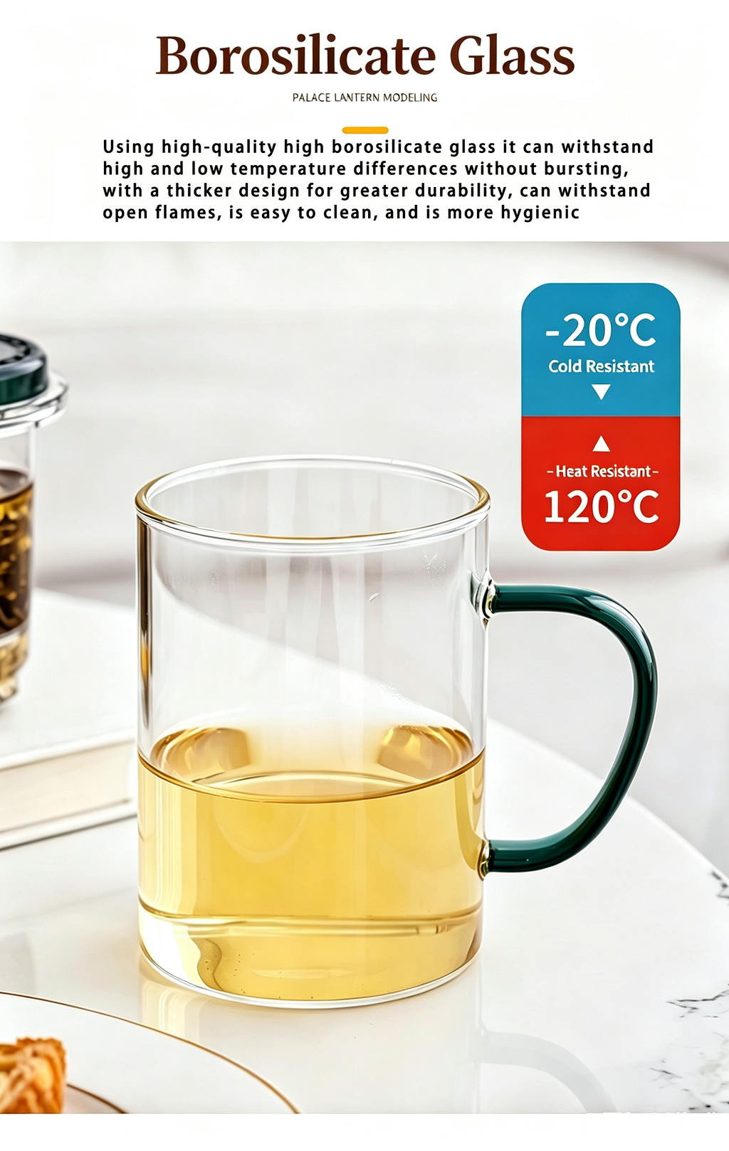 Glass Tea Infuser Mug 450ml — Press Button Brewer, Plastic Lid, 3 Colours