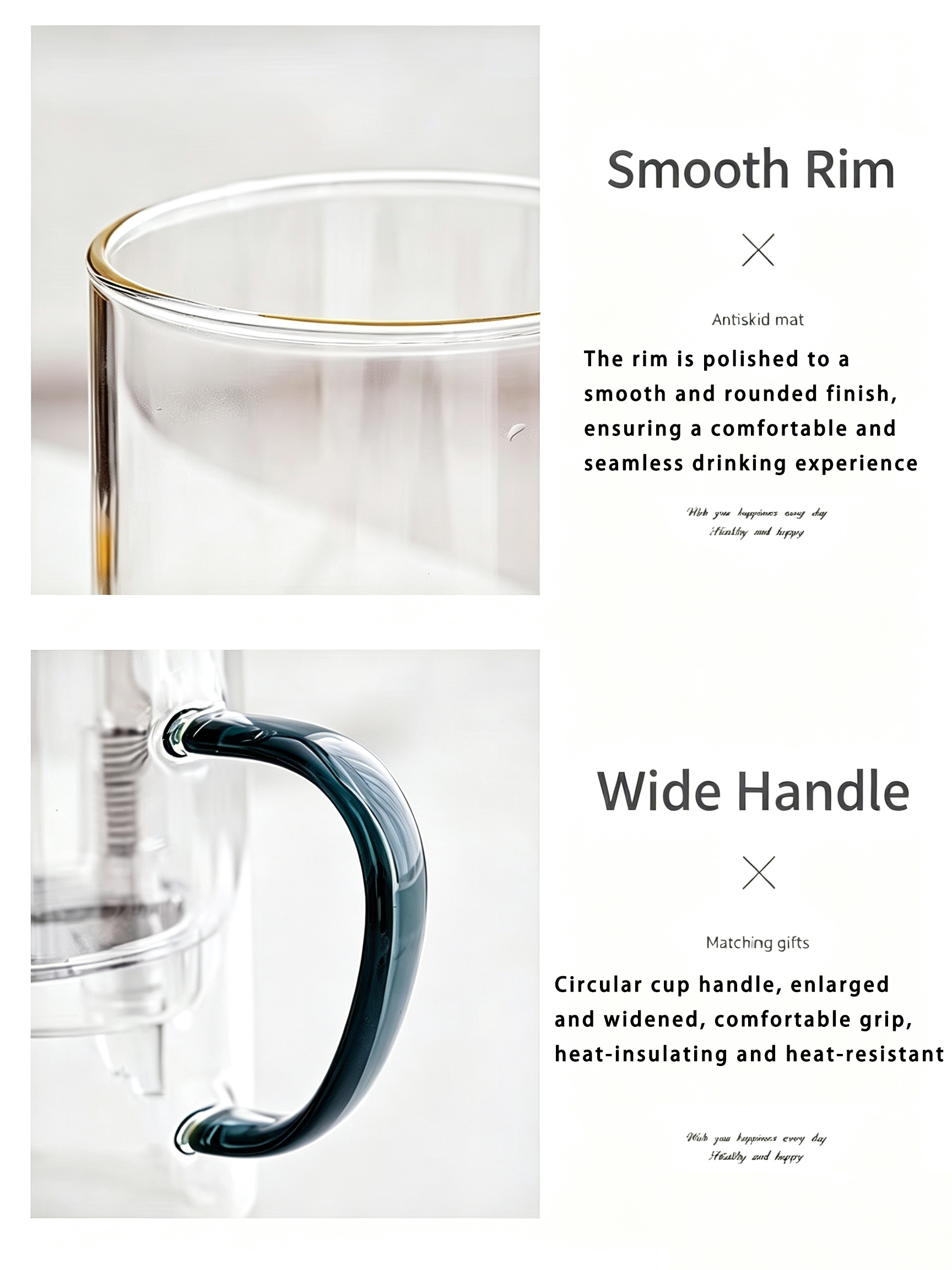 Glass Tea Infuser Mug 450ml — Press Button Brewer, Plastic Lid, 3 Colours