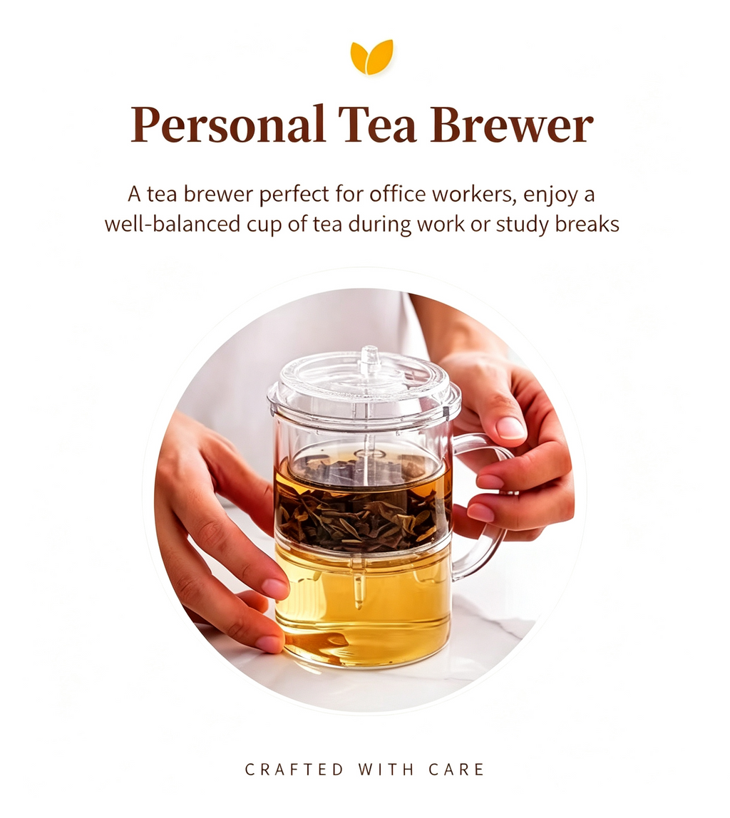 Glass Tea Infuser Mug 450ml — Press Button Brewer, Plastic Lid, 3 Colours