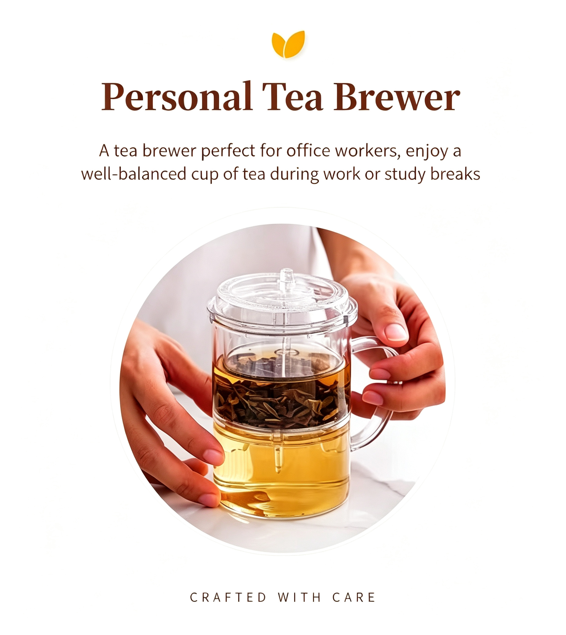 Glass Tea Infuser Mug 450ml — Press Button Brewer, Plastic Lid, 3 Colours