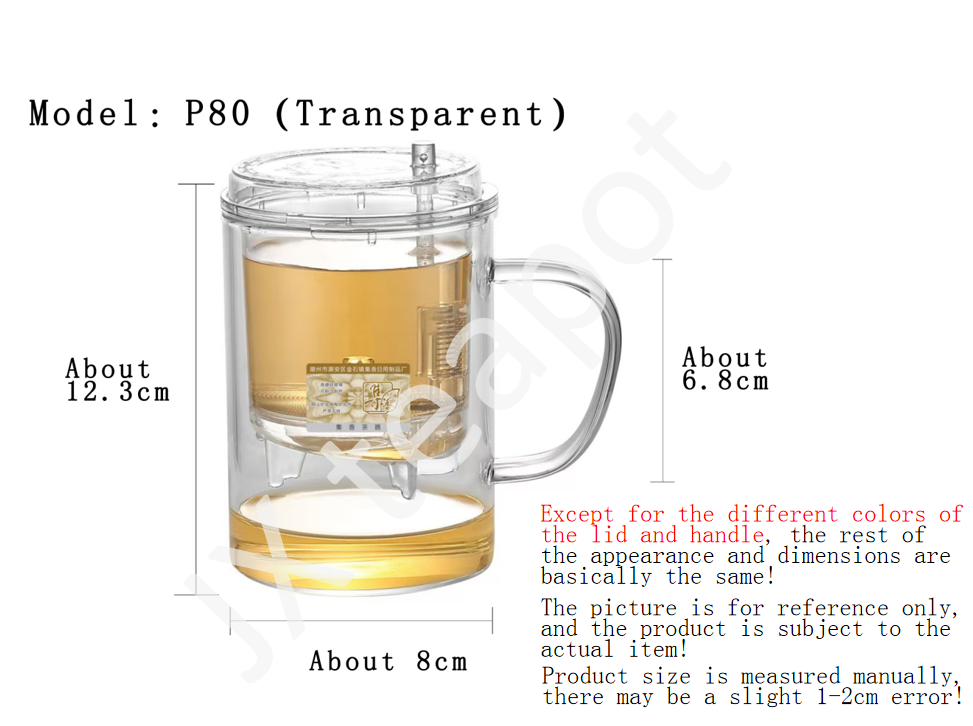 Glass Tea Infuser Mug 450ml — Press Button Brewer, Plastic Lid, 3 Colours